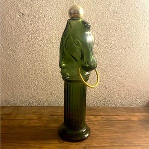 AVON Pony Post Decanter Glass Green